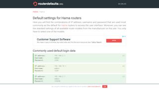 Default settings for Hama routers