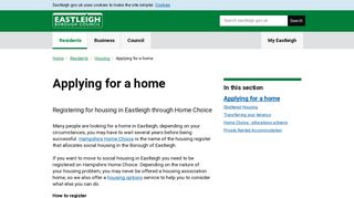 Applying for a home | Eastleigh Borough Council