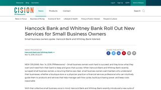 Hancock Bank and Whitney Bank Roll Out New Services for Small ...