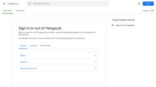 Sign in or out of Hangouts - Android - Hangouts Help - Google Support