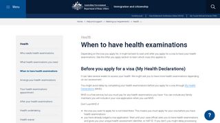 When to have health examinations - Immigration and citizenship