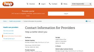 Contact information for providers | Michigan Health Insurance | HAP