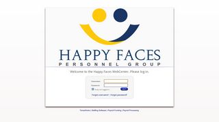 Welcome to the Happy Faces WebCenter. Please log in.