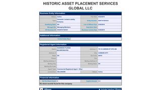 historic asset placement services global llc - Entity Details - Secretary ...