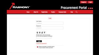 Harmony Procurement Portal - Login