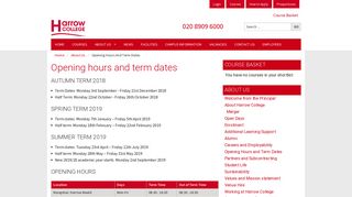 Opening Hours and Term Dates - Harrow College