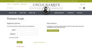 Customer Login - Uncle Harry's