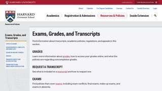 Exams, Grades, and Transcripts | Harvard Extension School