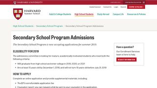 Secondary School Program Admissions | Harvard Summer School