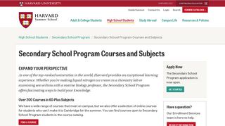 Secondary School Program Courses and Subjects | Harvard Summer ...