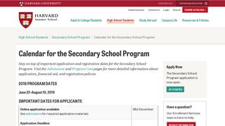 Calendar for the Secondary School Program | Harvard Summer School