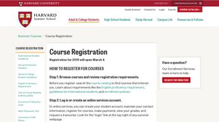 Course Registration | Harvard Summer School