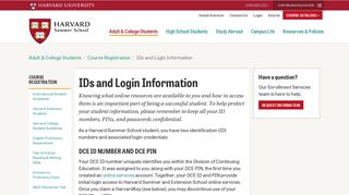IDs and Login Information | Harvard Summer School