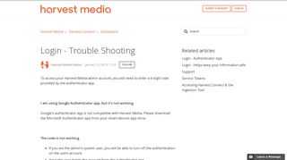 Login - Trouble Shooting – Harvest Media