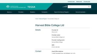 Harvest Bible College Ltd | Tertiary Education Quality and Standards ...