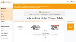 hashpoke Cloud Mining - Program Details - HYIP Portfolio Manager
