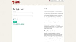 Haste :: Login - HASTE Charity