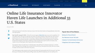 Online Life Insurance Innovator Haven Life Launches in Additional 33 ...