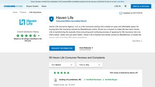 Top 56 Reviews and Complaints about Haven Life