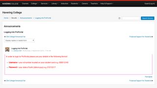 Moodle: Logging into ProPortal - Havering College