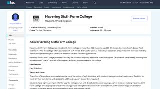 Havering Sixth Form College - Tes Jobs