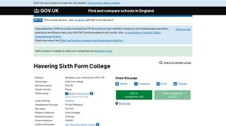 Havering Sixth Form College - GOV.UK - Find and compare schools in ...