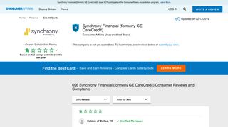 Synchrony Financial (formerly GE CareCredit) - ConsumerAffairs.com