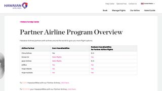 Partner Airline Program Overview - Hawaiian Airlines - Service