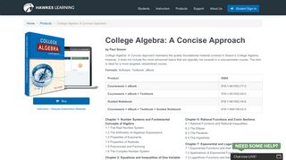 Hawkes Learning | Products | College Algebra: A Concise Approach