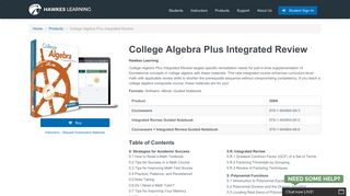 Hawkes Learning | Products | College Algebra Plus Integrated Review