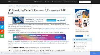 Hawking Default Password, Login & IP List ... - Router-Reset.com