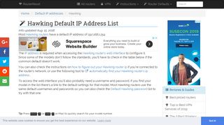 Hawking Default IP Address List (Updated August 2018) | RouterReset