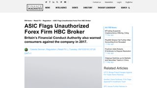 ASIC Flags Unauthorized Forex Firm HBC Broker | Finance Magnates