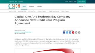 Capital One And Hudson's Bay Company Announce New Credit Card ...