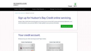 Sign Up For Hudson's Bay Credit Online Servicing.