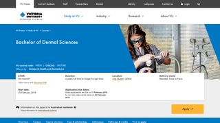 Bachelor of Dermal Sciences | Victoria University | Melbourne Australia