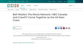 Bell Media's The Movie Network, HBO Canada ... - Canada Newswire