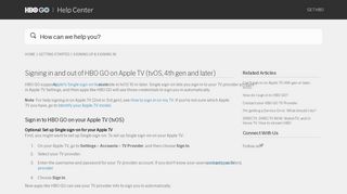 Signing in and out of HBO GO on Apple TV (tvOS, 4th gen and later ...