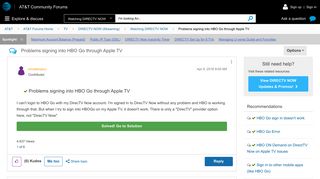 Solved: Problems signing into HBO Go through Apple TV - AT&T ...
