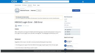 HBOGO Login Error - 500 Error - Internet - Internet Forum - Cox ...
