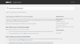 Can't sign in to HBO GO on my computer – HBO GO