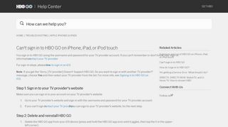 Can't sign in to HBO GO on iPhone, iPad, or iPod touch – HBO GO