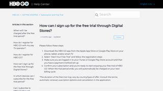 How can I sign up for the free trial through Digital Stores? – HBO GO