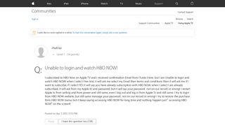 Unable to login and watch HBO NOW! - Apple Community - Apple ...