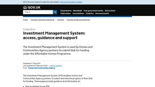 Investment Management System: access, guidance and support - GOV ...