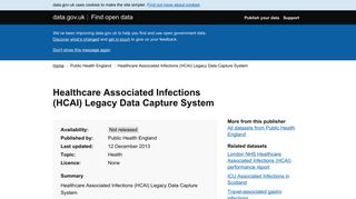 Healthcare Associated Infections (HCAI) Legacy Data Capture System ...