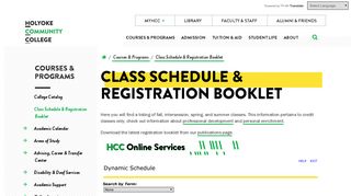 Class Schedule & Registration Booklet | Holyoke Community College