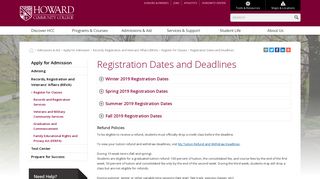 Registration Dates and Deadlines | Howard Community College