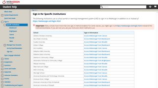 Sign in for Specific Institutions - WebAssign