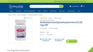 Antihistamine Diphenhydramine HCI 25 mg USP 100 Tablets ...